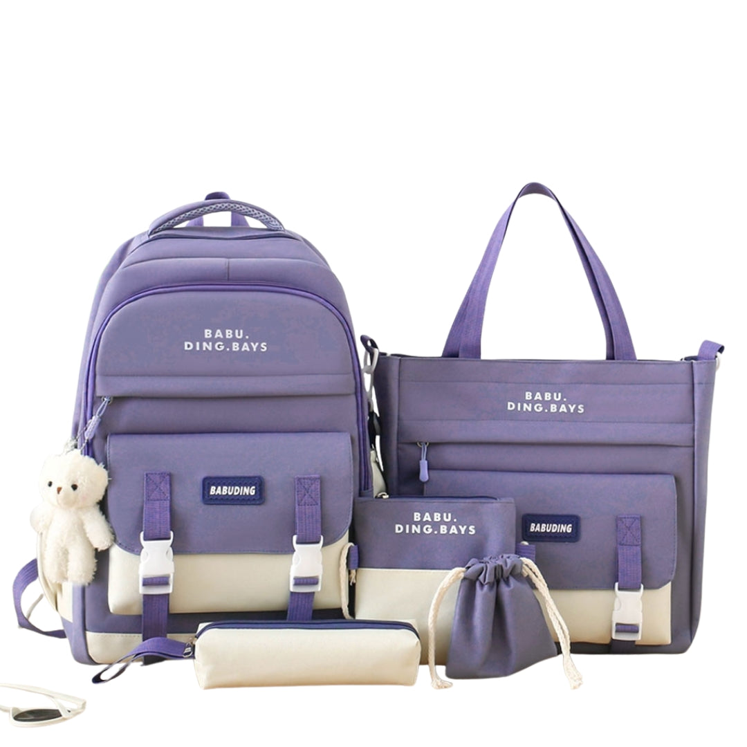 Ensemble de sacs d’école Kawai pour adolescents 5Pcs Bieyoumi Fashion Mauve – محفظة 5 قطع كاواي بنفسجي