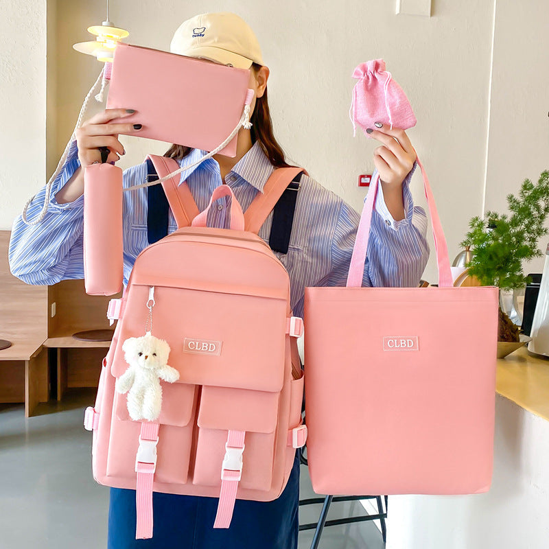 Ensemble de sacs d’école Kawai pour adolescents 5Pcs CLBD V2 Rose – محفظة 5 قطع كاواي وردي