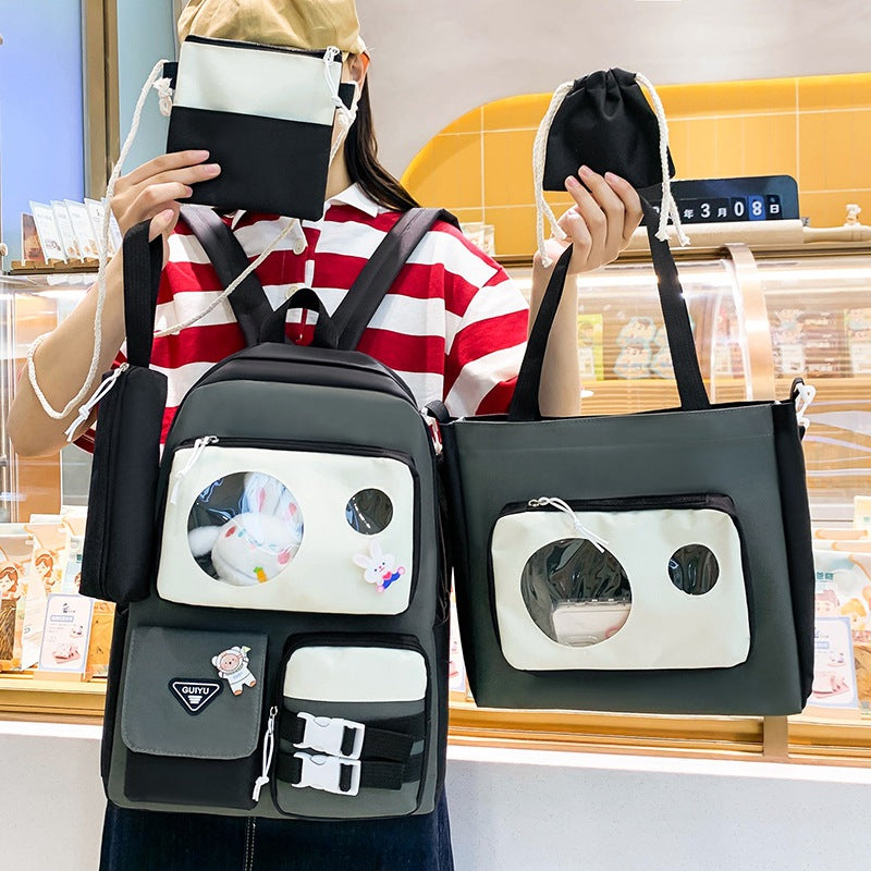 Ensemble de sacs d’école Kawai pour adolescents 5Pcs Guiyu V2 Noir et Gris– محفظة 5 قطع كاواي أسود ورمادي