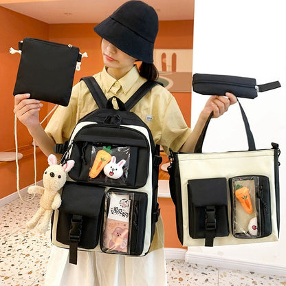 Ensemble de sacs d’école Kawai pour adolescents 4Pcs Avec Accessoires Noir – محفظة 4 قطع كاواي مع أكسسوارات أسود