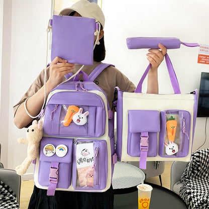 Ensemble de sacs d’école Kawai pour adolescents 4Pcs Avec Accessoires Mauve – محفظة 4 قطع كاواي مع أكسسوارات بنفسجي