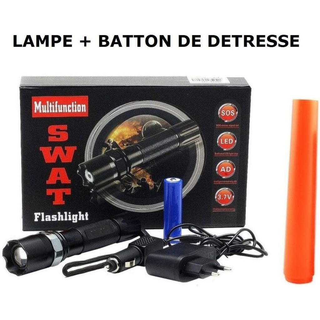 Lampe Torche LED SWAT Multifonction Zoom Réglable et 3 Modes d’Éclairage – مصباح يدوي قابل للشحن