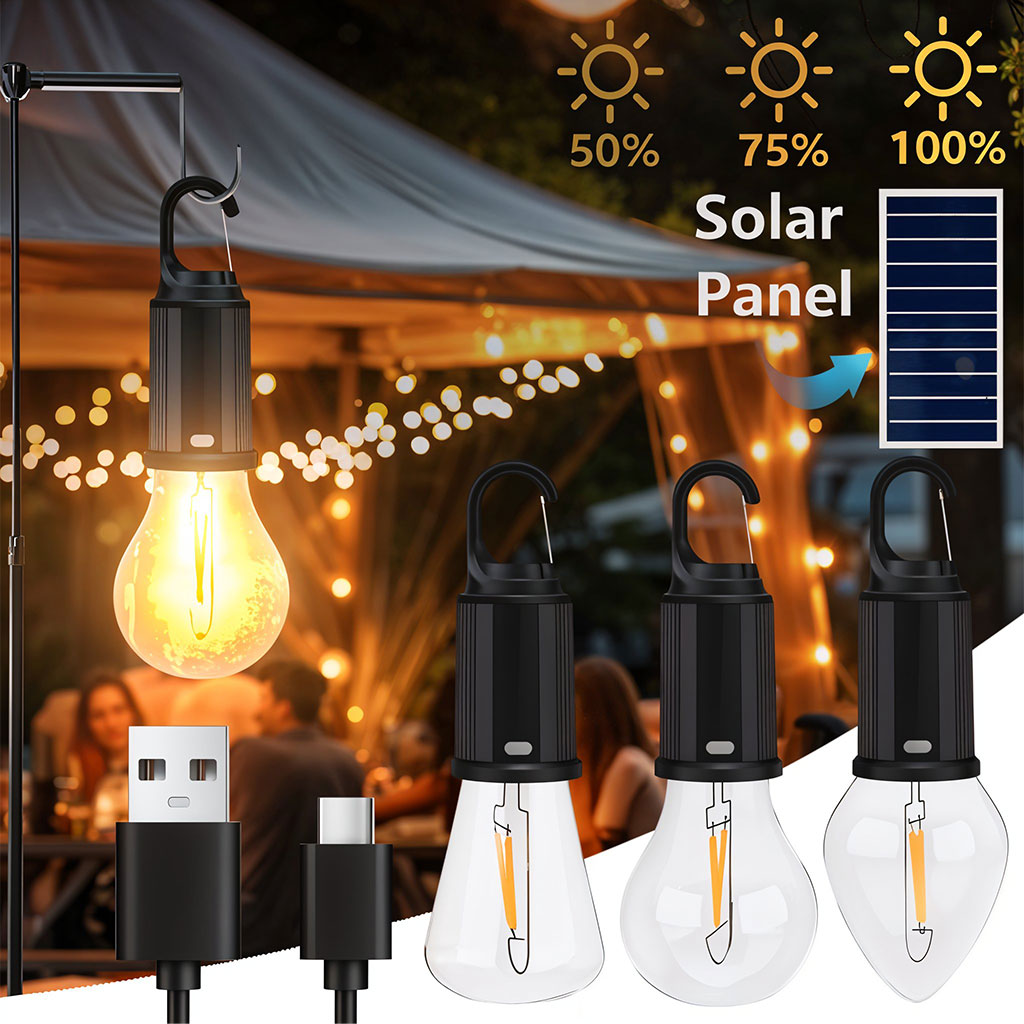 Pack X2 Lampe de Camping Solaire étanche et Rechargeable 3 modes d’éclairage T01-B – مصباح محمول بالطاقة الشمسية تنزوت