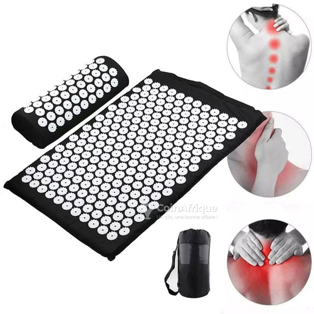 Coussin et Tapis Massage en Polymère d’acupression avec Sac de Rangement – بساط تدليك مع وسادة وحقيبة متنقلة تنزوت