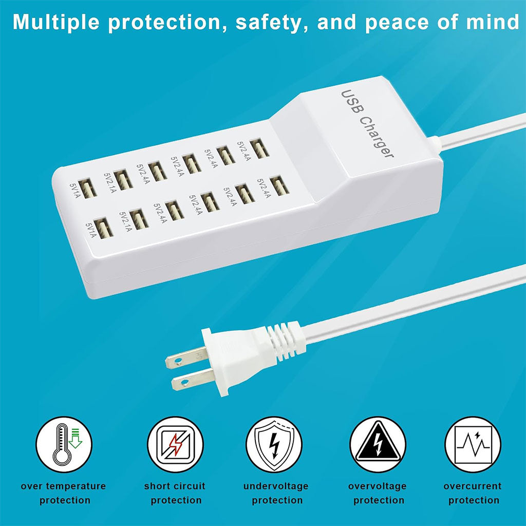 Station de charge USB avec multiprise 12 ports charge rapide – مقبس طاقة متعدد المنافذ
