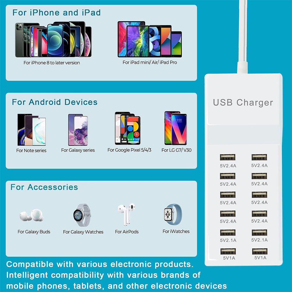 Station de charge USB avec multiprise 12 ports charge rapide – مقبس طاقة متعدد المنافذ