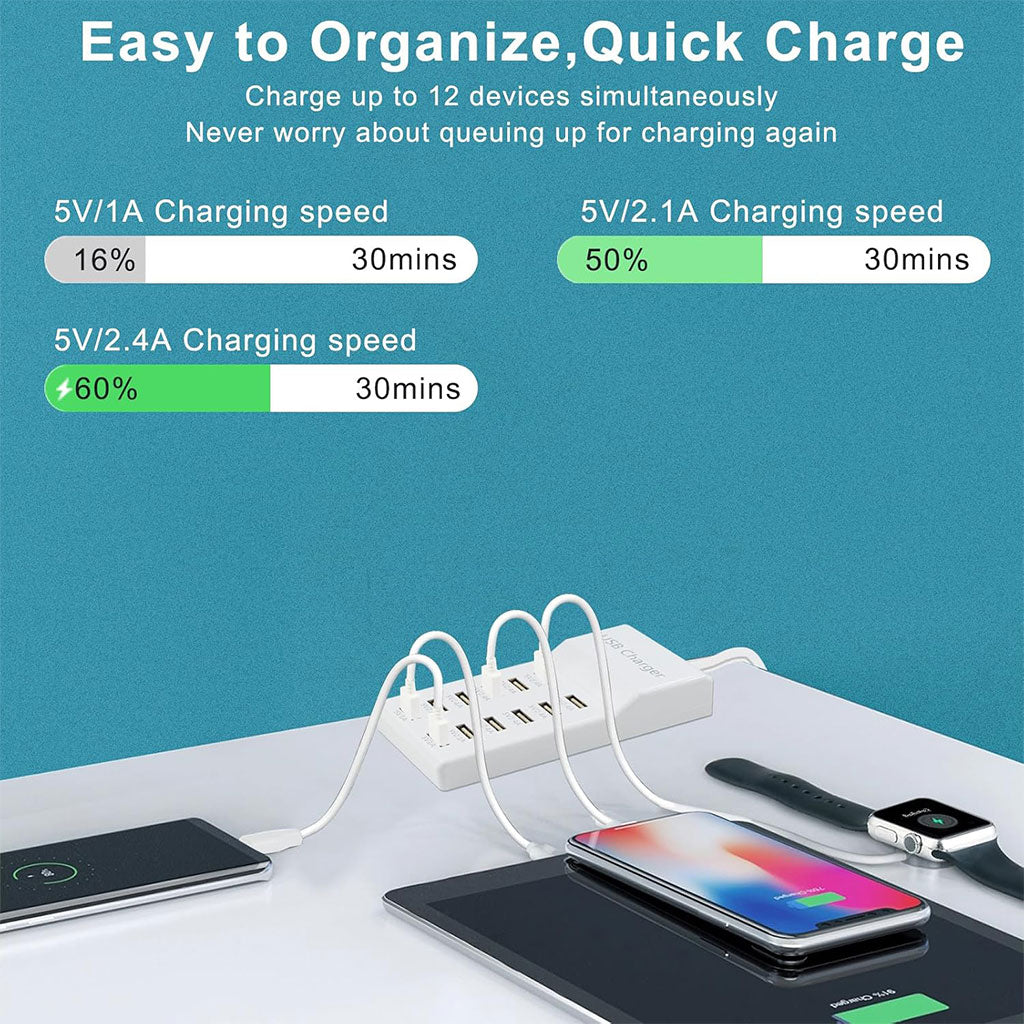 Station de charge USB avec multiprise 12 ports charge rapide – مقبس طاقة متعدد المنافذ