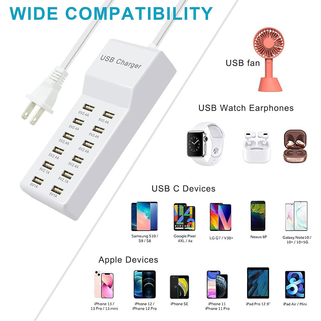 Station de charge USB avec multiprise 12 ports charge rapide – مقبس طاقة متعدد المنافذ