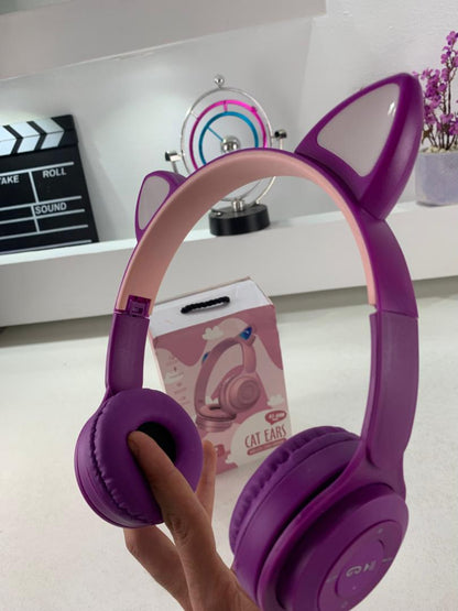 Casque Bluetooth sans fil avec oreilles de chat LED clignotantes KT-49M – سماعات رأسية