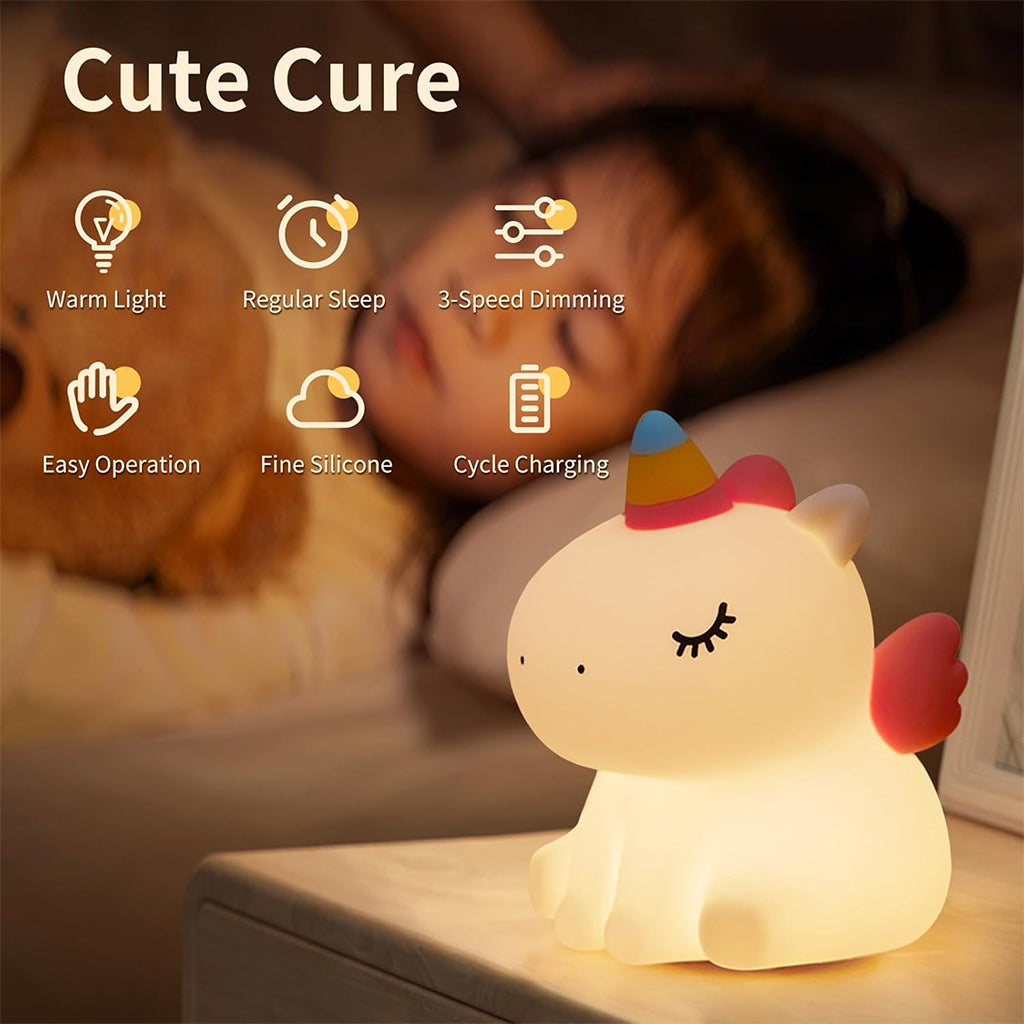Veilleuse en Silicone Forme Unicorne pour Chambre d’enfant Rechargeable