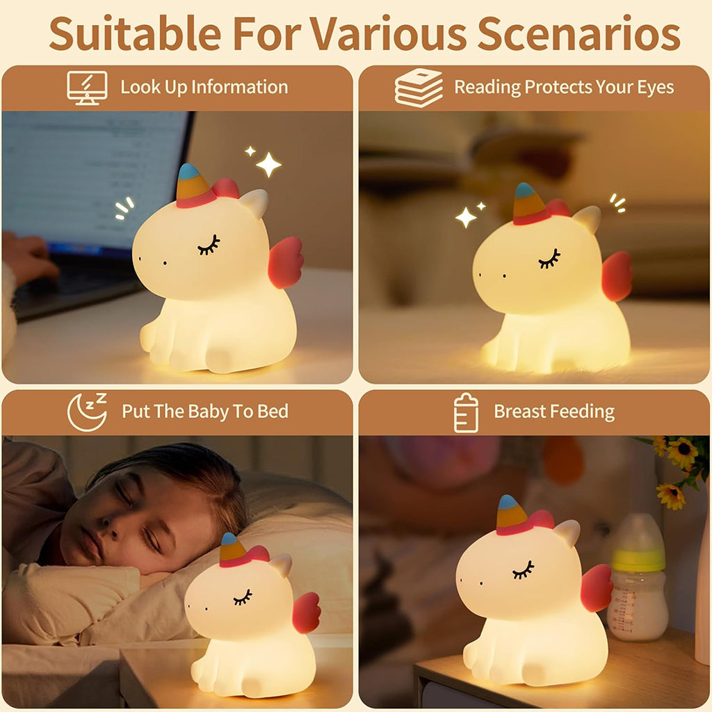 Veilleuse en Silicone Forme Unicorne pour Chambre d’enfant Rechargeable