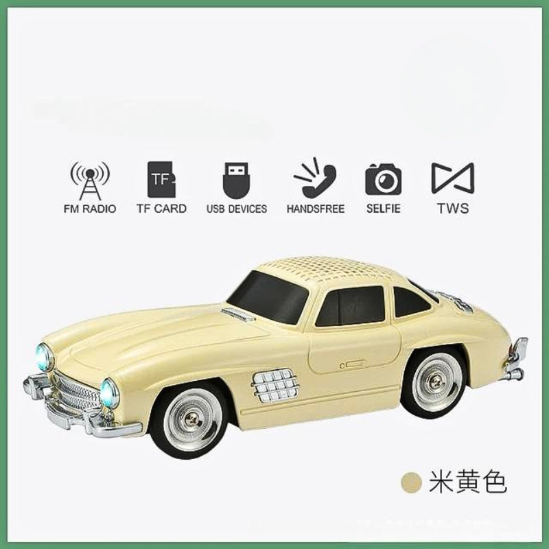 Haut-parleur audio Bluetooth sans fil En forme de Voiture Vintage , Carte mémoire , appels , AUX , Clé USB , FM RADIO
