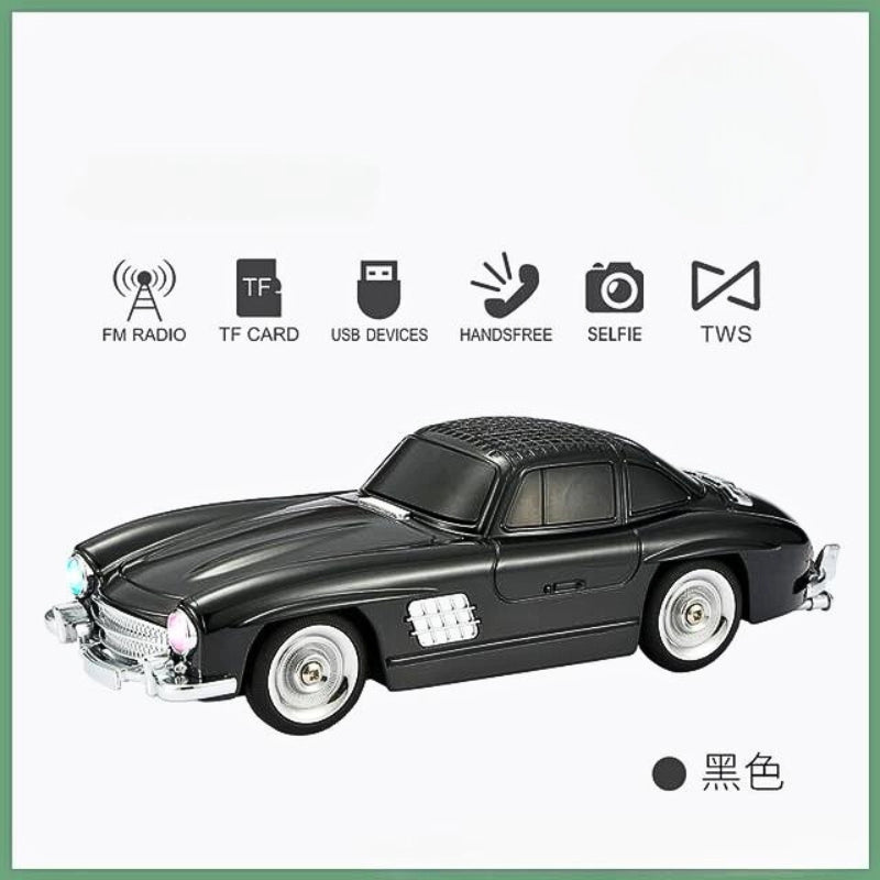 Haut-parleur audio Bluetooth sans fil En forme de Voiture Vintage , Carte mémoire , appels , AUX , Clé USB , FM RADIO