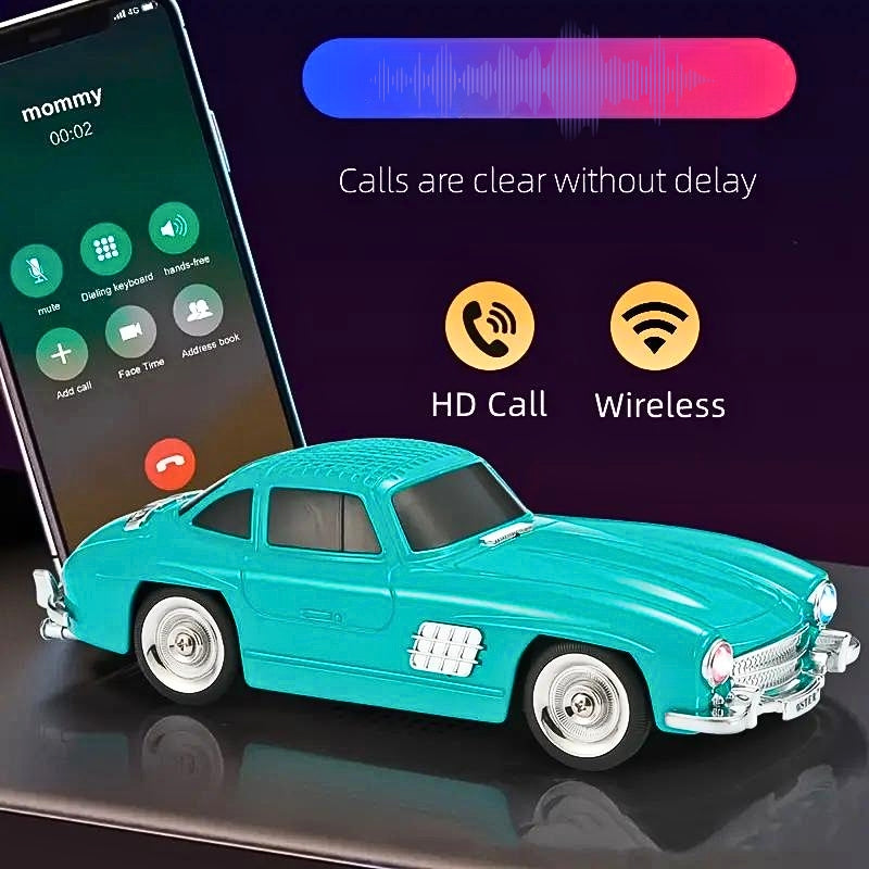 Haut-parleur audio Bluetooth sans fil En forme de Voiture Vintage , Carte mémoire , appels , AUX , Clé USB , FM RADIO