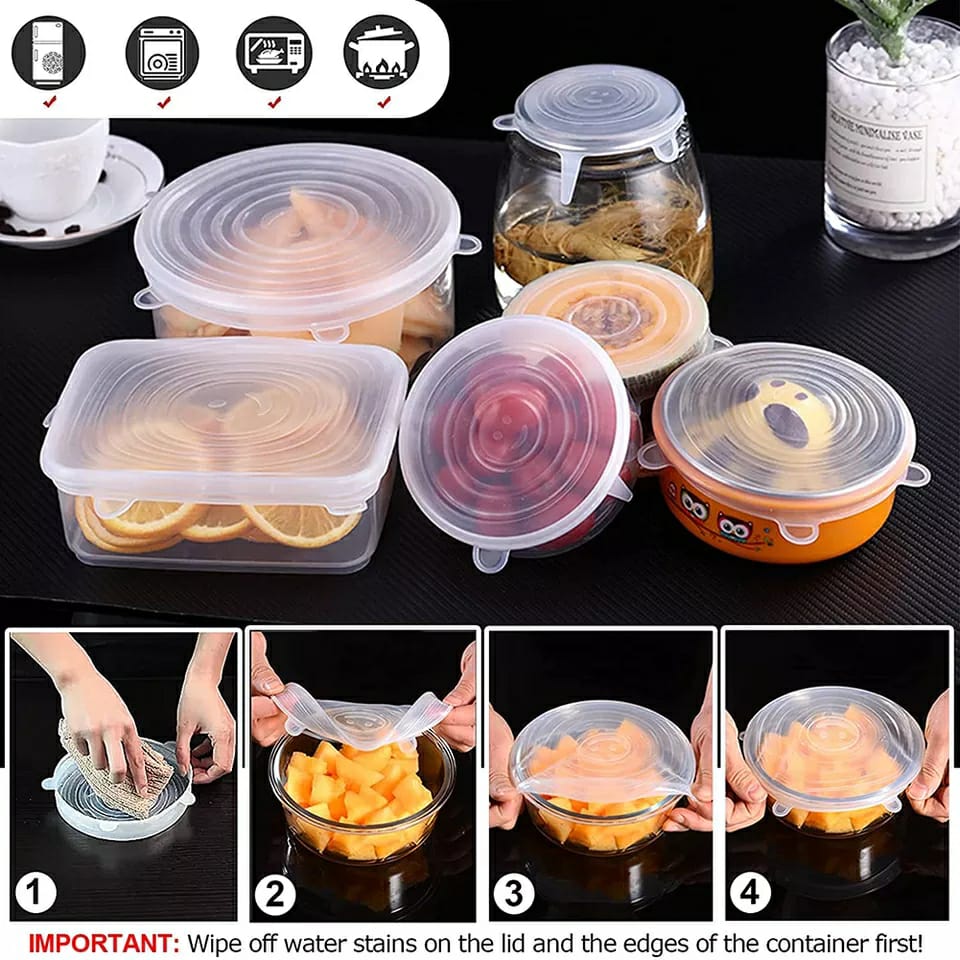 6 couvercles en silicone, extensibles, réutilisables, hermétiques, pour conservation des aliments, pour micro-ondes, pour la cuisine