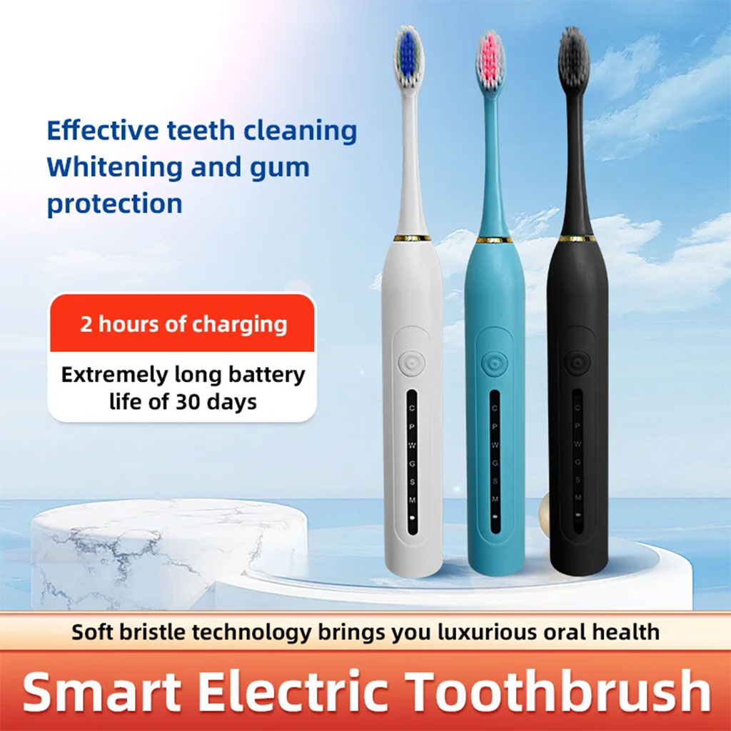 Brosse à Dents Électrique 4 Têtes Incluses Rechargeable et Étanche IPX7 – فرشاة أسنان كهربائية بأربعة رؤوس