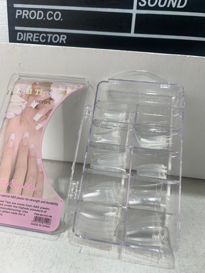 100PCS faux ongles carrés transparents professionnels en acrylique – طقم أظافر صناعية