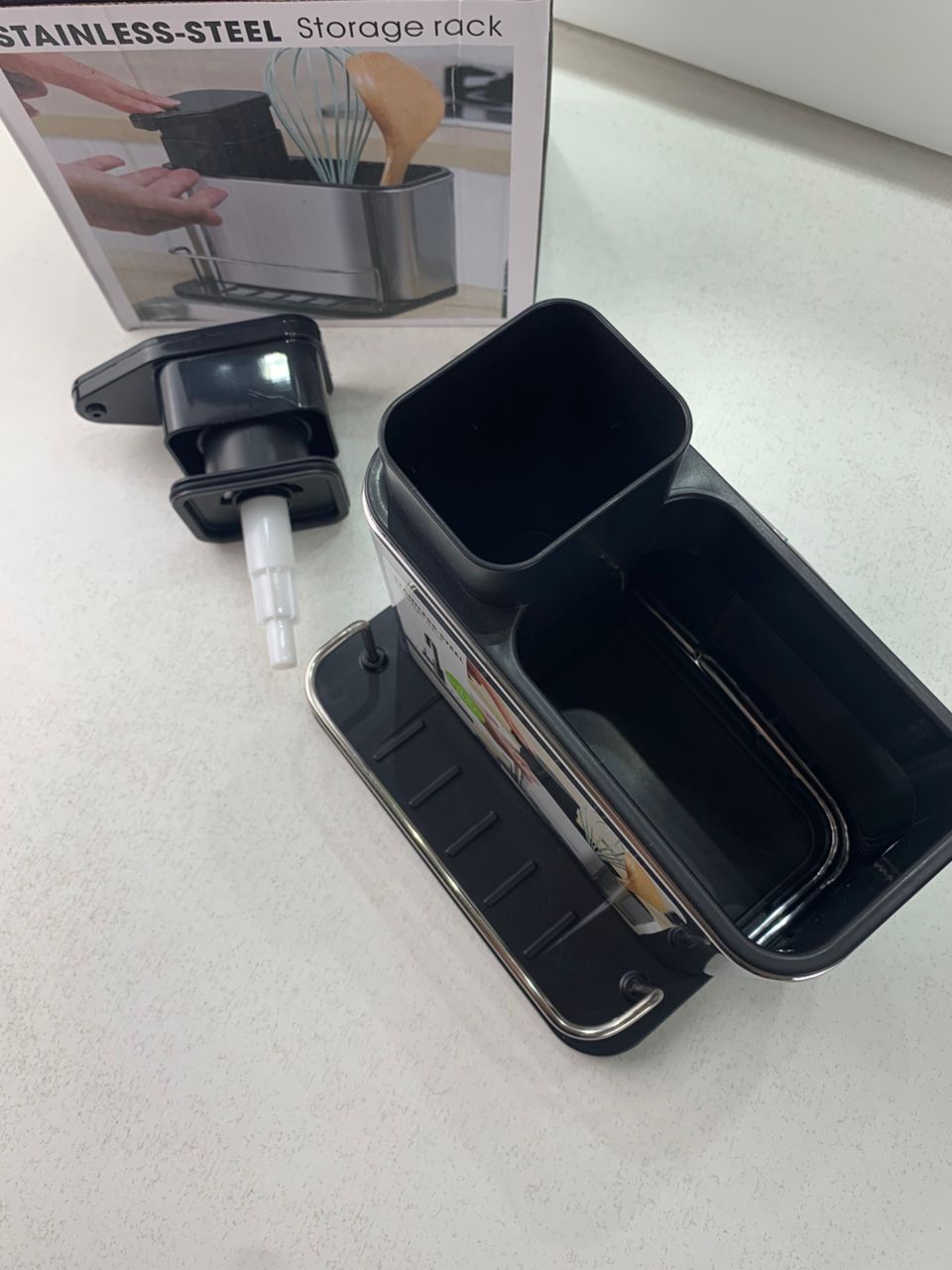 Distributeur de savon et organisateur d’accessoires pour cuisine – موزع صابون ومنظم أدوات المطبخ 2في1