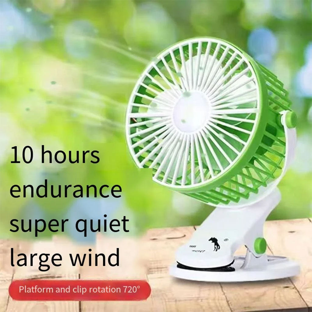 Ventilateur de bureau portable à pince réglable à 360°, rechargeable via USB