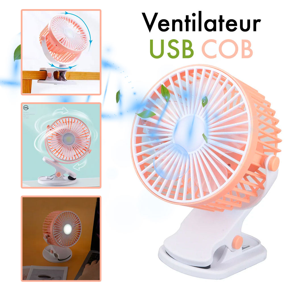 Ventilateur de bureau portable à pince réglable à 360°, rechargeable via USB