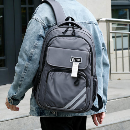 Sac à Dos Sport et Scolaire Multi-Poches Tissu Oxford Résistant et Imperméable Gris SACKDS27GR - حقيبة ظهر رياضية ومدرسية متعددة الجيوب مع عواكس ضوئية