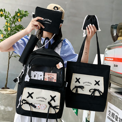 Sac à Dos Multifonctionnel Kawaii Grand Volume Imperméable et Résistant 5Pcs Noir SACKDS11N - حقيبة ظهر بعدة قطع بتصميم كاوايي