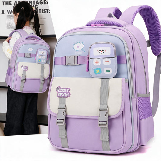 Sac à Dos Scolaire Enfant avec Trousse Motif Calculatrice Tissu Imperméable Mauve SACKDS34MV - حقيبة ظهر مدرسية للأطفال