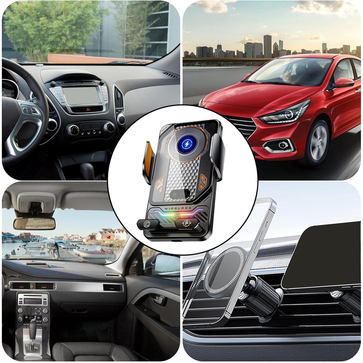 Support Téléphone Voiture avec Chargeur Sans Fil 15W Modèle F6 Induction Intelligente - حامل هاتف للسيارة مع شاحن لاسلكي سريع 15 واط