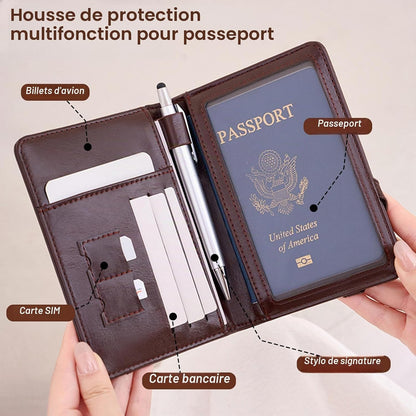 Porte-Passeport de Voyage en Cuir PU avec Protection RFID - محفظة جواز سفر جلدية متعددة الجيوب