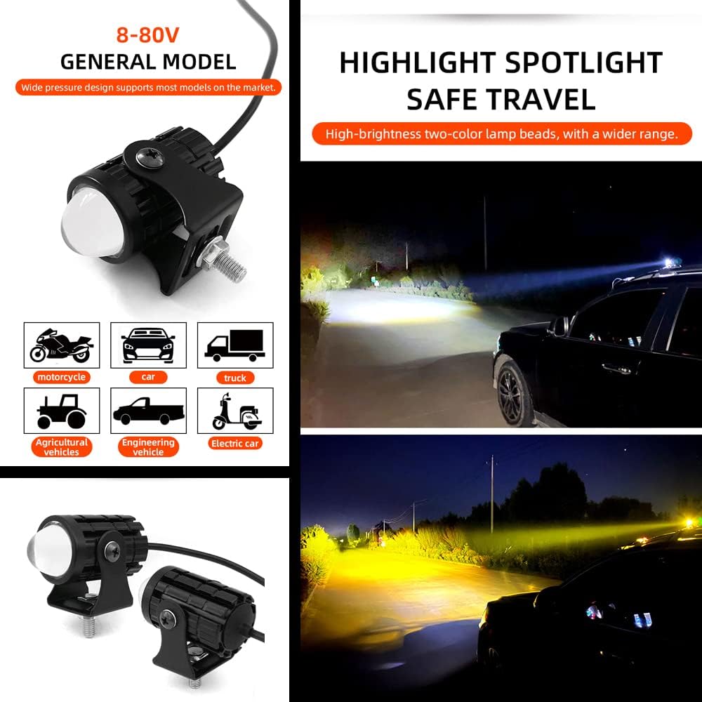 Projecteur LED Ultra Puissant Pour Moto et Véhicule Étanche IP67 DC 12V-80V, 3 Modes d'Éclairage - كشاف إضاءة ليد عالي القوة للمركبات والدراجات