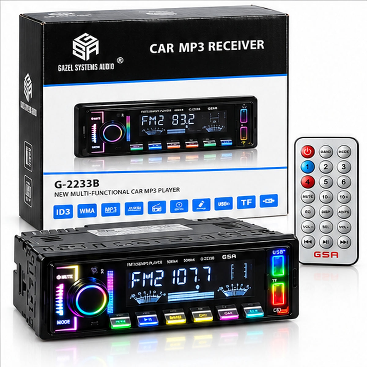Autoradio MP3 Bluetooth avec Éclairage RGB USB et Télécommande G-2233B - راديو سيارة بلوتوث بإضاءة وجهاز تحكم عن بعد