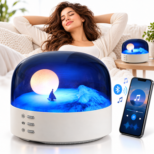 Veilleuse LED Lune et Mer avec Bluetooth Rechargeable Type-C - مصباح ليلي بتصميم القمر والبحر مع بلوتوث قابل للشحن