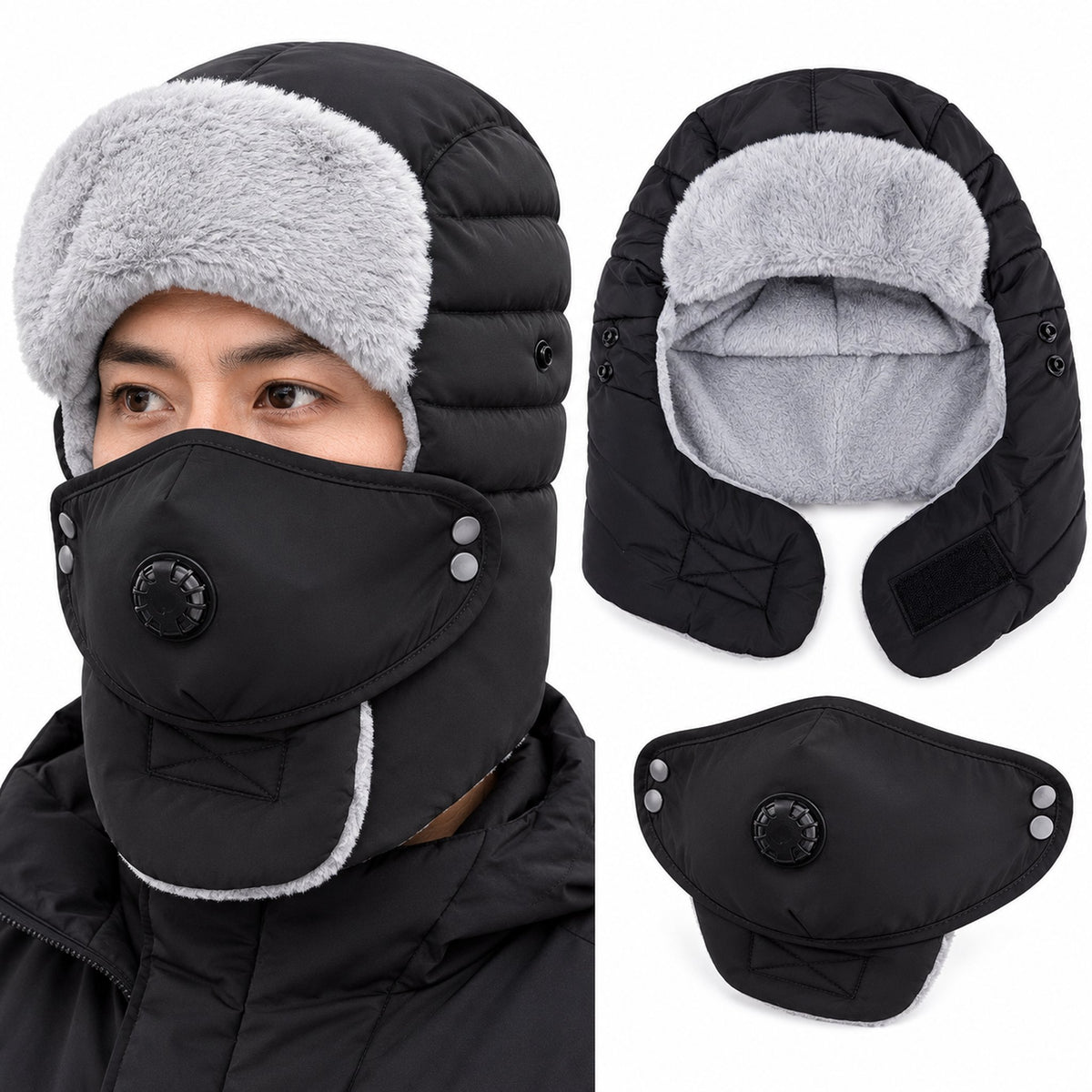 Bonnet d'Hiver Imperméable Coupe-Vent avec Cache-Oreilles et Masque - قبعة شتوية مقاومة للماء والرياح مع حماية الأذنين والوجه