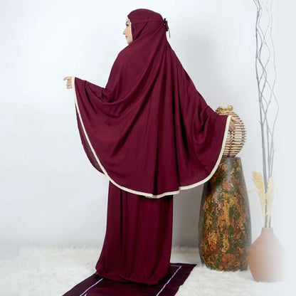 PACK طقم صلاة نسائي 4 قطع برداء فضفاض وسجادة مبطنة مع غلاف للمصحف + جهاز تسبيح رقمي محمول، سبحة صلاة مع عداد رقمي