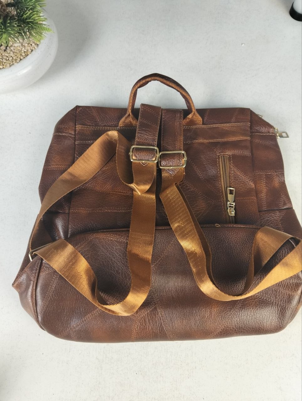Sac à dos rétro en cuir synthétique pour femme marron - حقيبة ظهر نسائية من الجلد