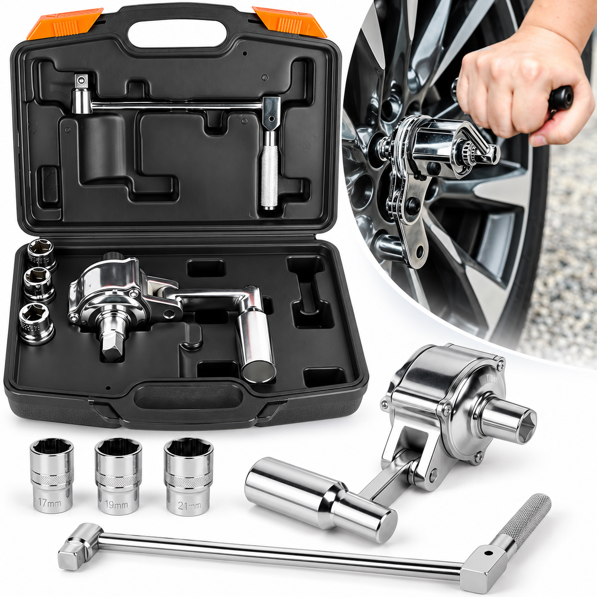 Kit de Clé Multiplicateur de Couple pour Écrous de Roue Voitures - مجموعة مفتاح عزم الدوران المضاعف لفك براغي الإطارات