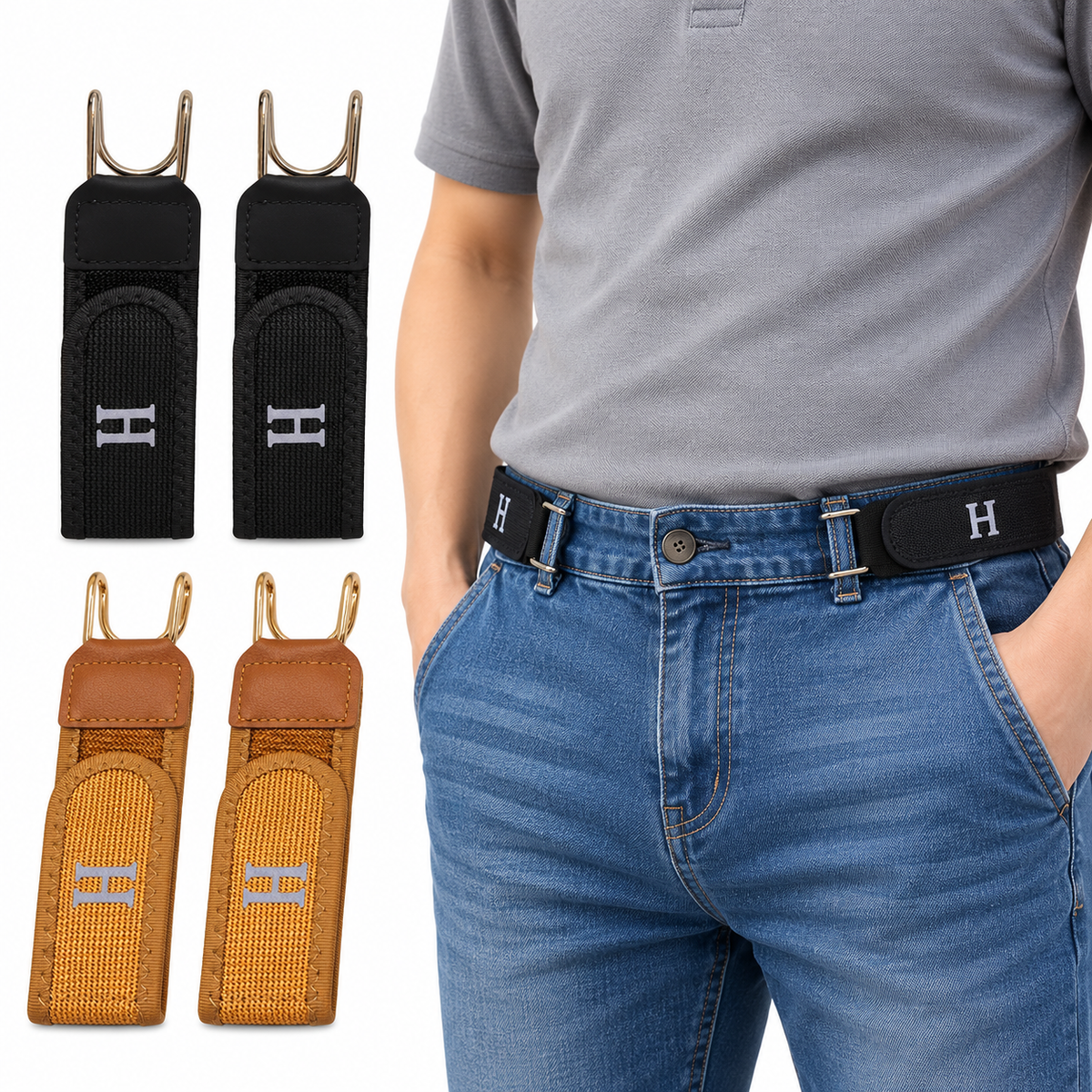Ceinture Élastique Sans Boucle avec Crochets Métalliques - حزام سروال مطاطي بدون إبزيم بخطافات معدنية