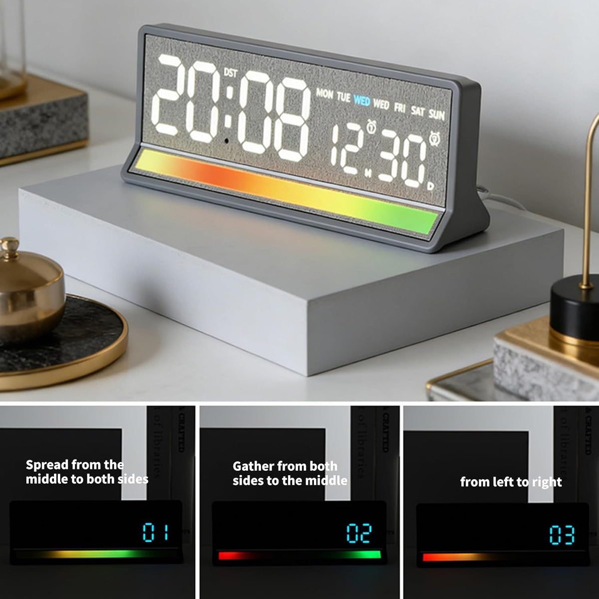 Horloge LED Numérique avec Éclairage Coloré Réactif au Son 5536 - ساعة رقمية بإضاءة ملونة تتفاعل مع الصوت