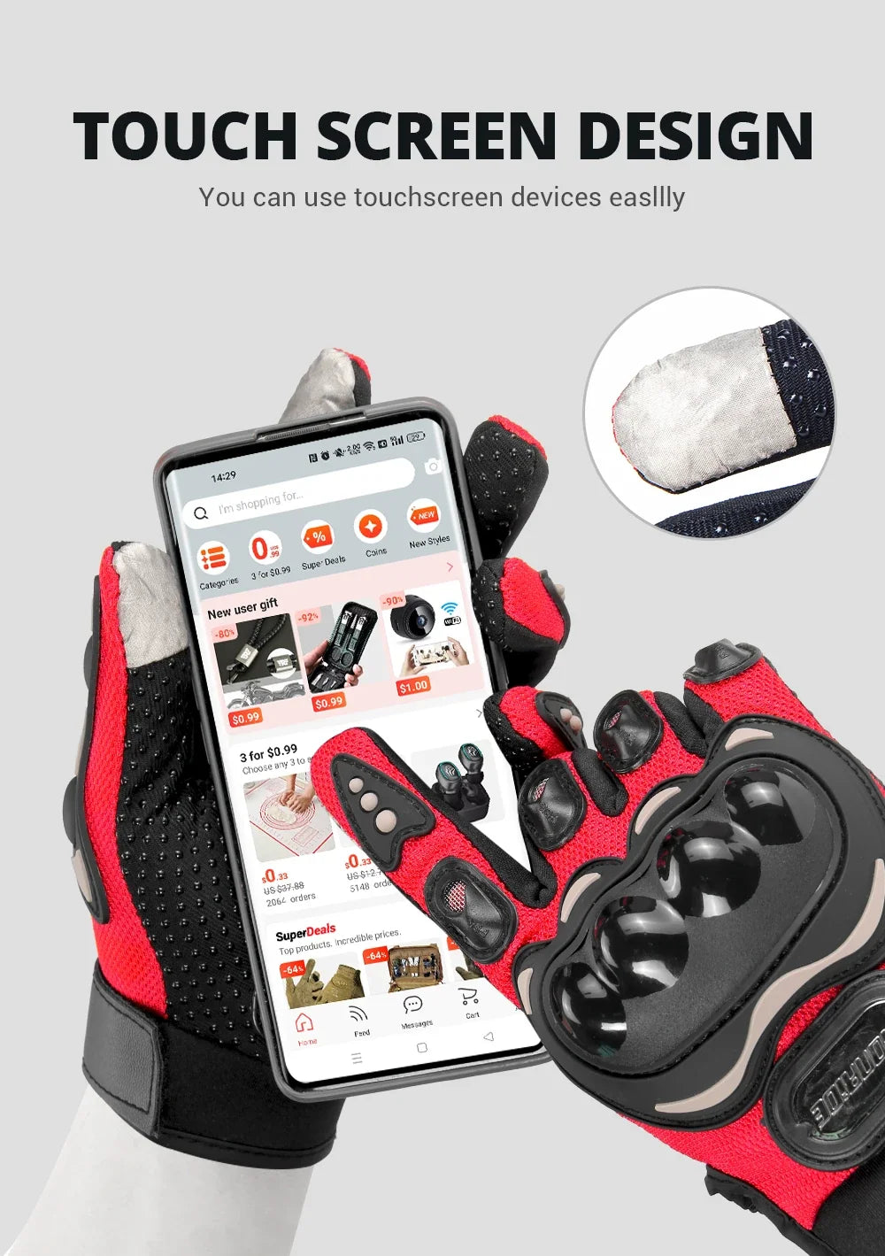 Gants de moto Pro-biker respirants avec protections en caoutchouc antidérapants