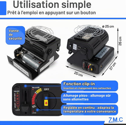 Chauffage à Gaz Portable 2 en 1 avec Allumage Piézo - مدفأة غاز محمولة 2 في 1 للتدفئة وتسخين الطعام