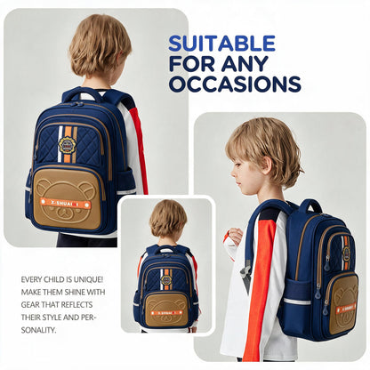 Sac à Dos Scolaire Style Kawaii Grand Volume Tissu Imperméable Bleu et Marron SACKDS18BM - حقيبة مدرسية بتصميم كاوايي