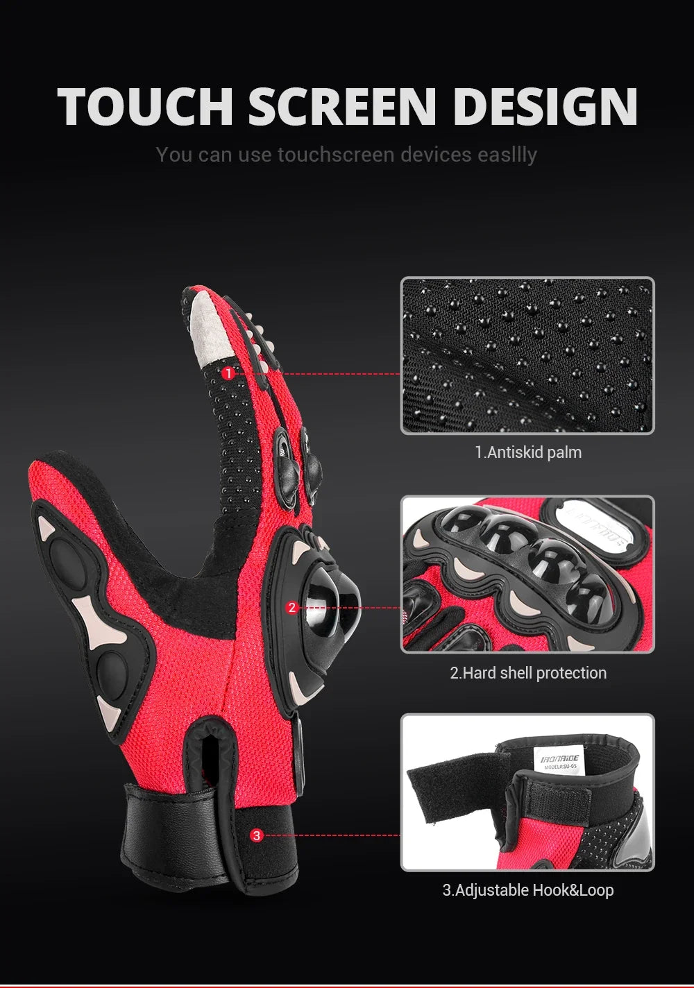 Gants de moto Pro-biker respirants avec protections en caoutchouc antidérapants