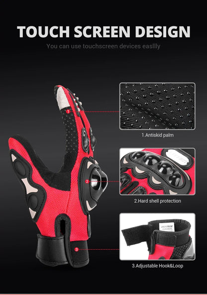 Gants de moto Pro-biker respirants avec protections en caoutchouc antidérapants