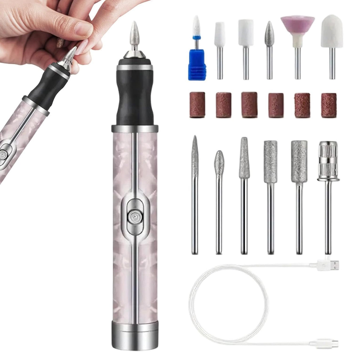 Ponceuse à Ongles Électrique Sans Fil Rechargeable Pour Manucure et Pédicure 4 Vitesses, 12 Embouts - مبرد ومقلم الأظافر الكهربائي اللاسلكي القابل