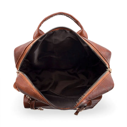 Sac à dos rétro en cuir synthétique pour femme marron - حقيبة ظهر نسائية من الجلد