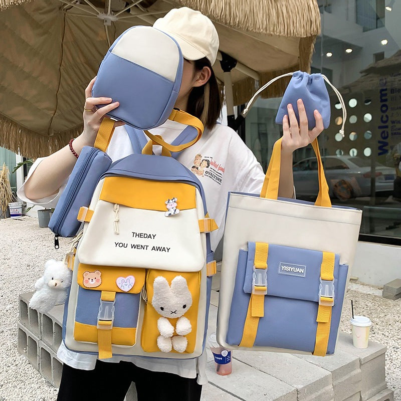 Sac à Dos Multifonctionnel Kawaii Grand Volume Imperméable et Résistant 5Pcs Bleu SACKDS25BL - حقيبة ظهر بعدة قطع بتصميم كاوايي