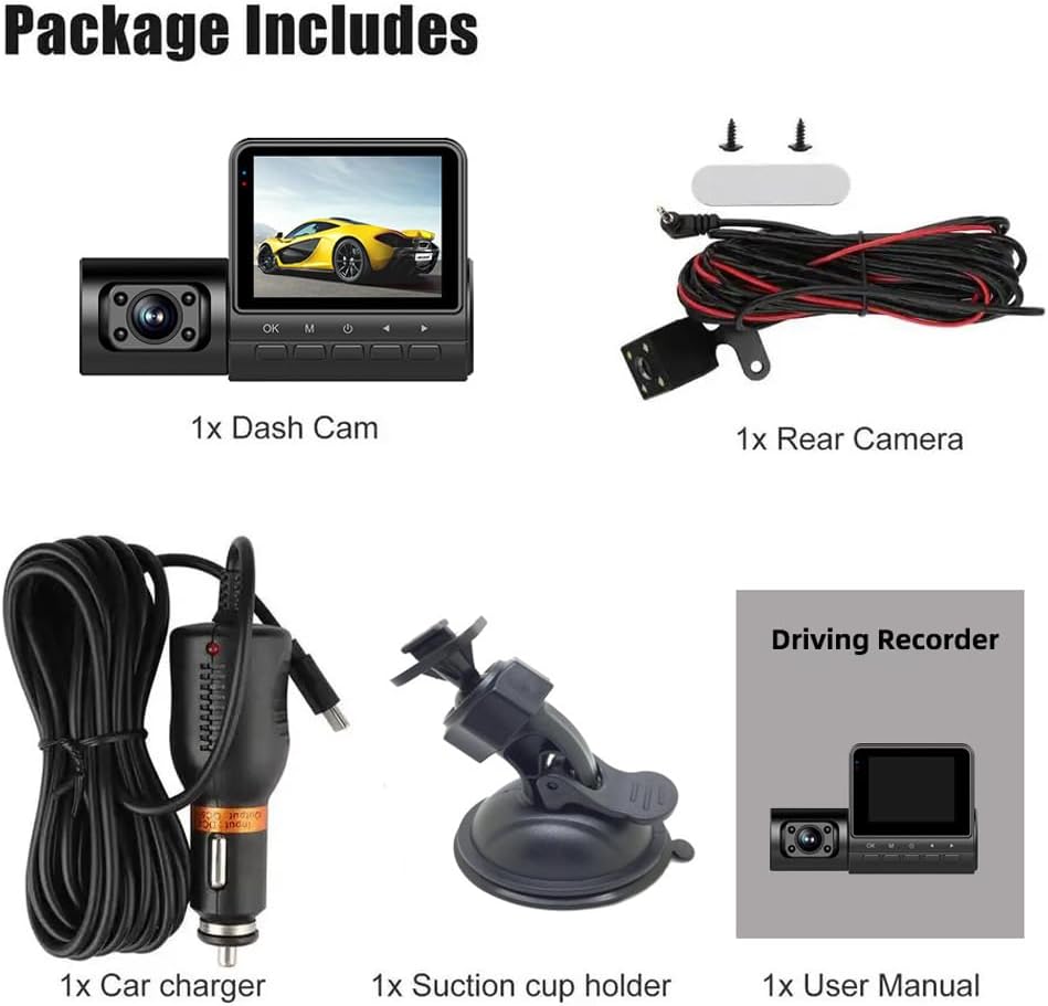Car DVR Caméra Dashcam Voiture 3 Canaux 1080P Full HD Vision Nocturne Infrarouge - كاميرا قيادة السيارات الثلاثية مع رؤية ليلية بالأشعة تحت الحمراء