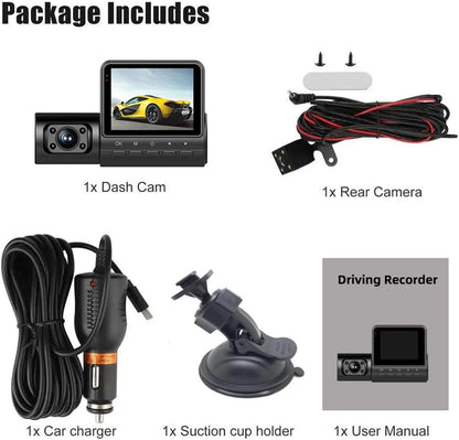 Car DVR Caméra Dashcam Voiture 3 Canaux 1080P Full HD Vision Nocturne Infrarouge - كاميرا قيادة السيارات الثلاثية مع رؤية ليلية بالأشعة تحت الحمراء