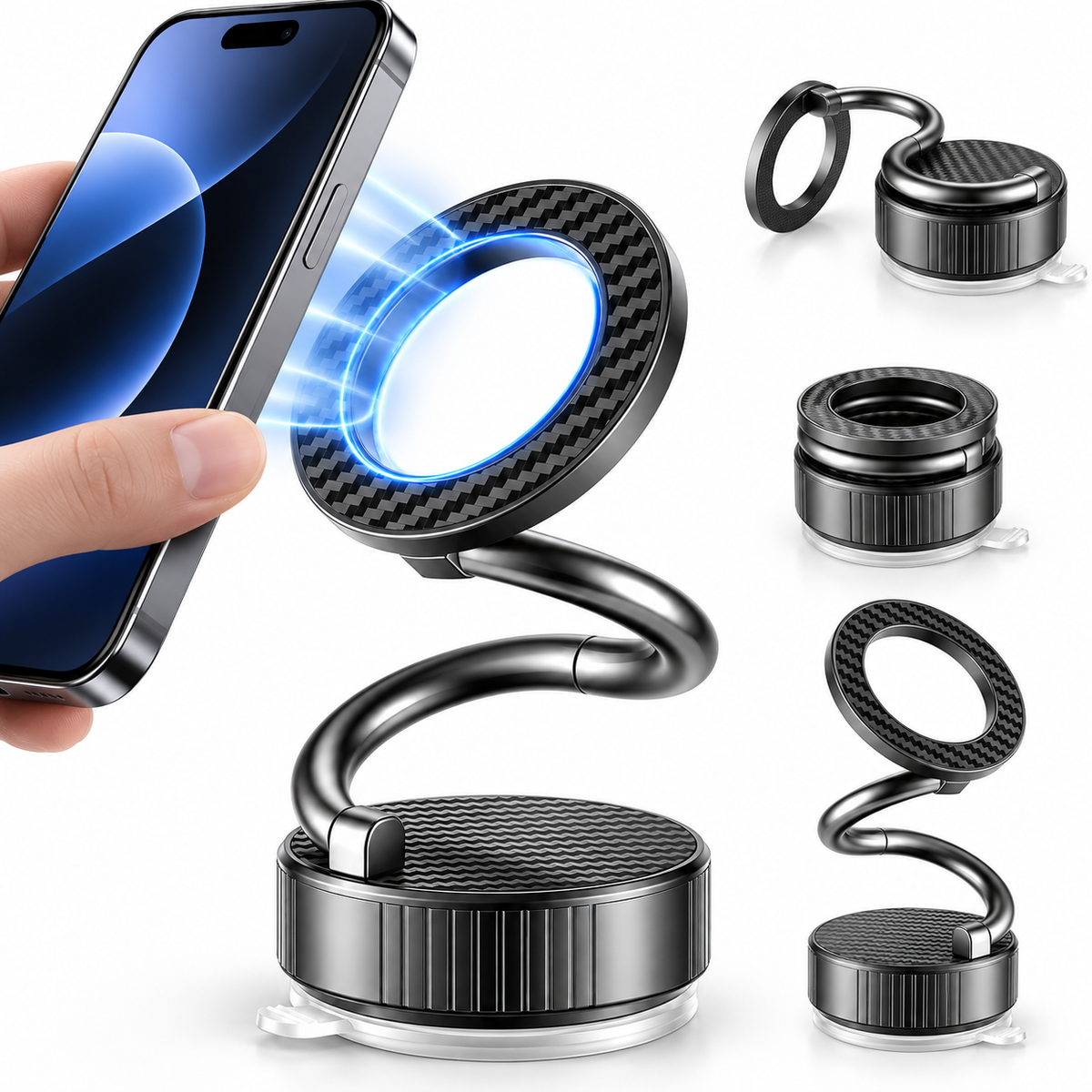 Support Téléphone Voiture Magnétique Ventouse à Vide Rotation 4 Axes - حامل الهاتف المغناطيسي والشفط الهوائي للسيارة بـ 4 محاور دوران