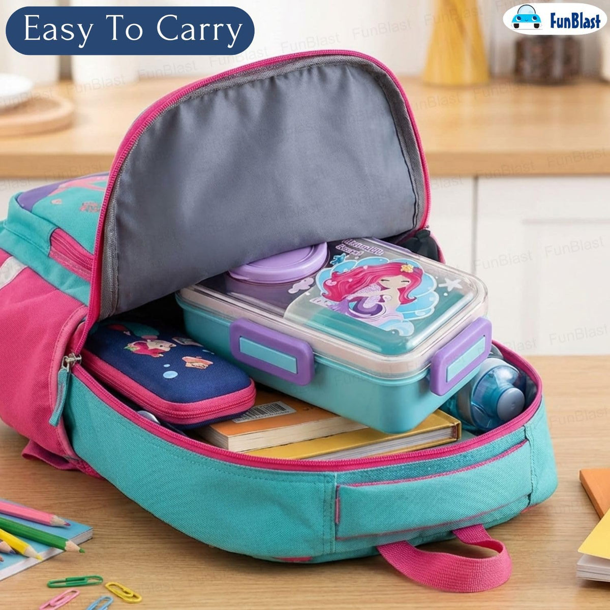 Boîte à Lunch pour Enfants Sans BPA, Étanche Compacte avec Bol Intégré - علبة حفظ وجبات غداء للأطفال مع وعاء مدمج